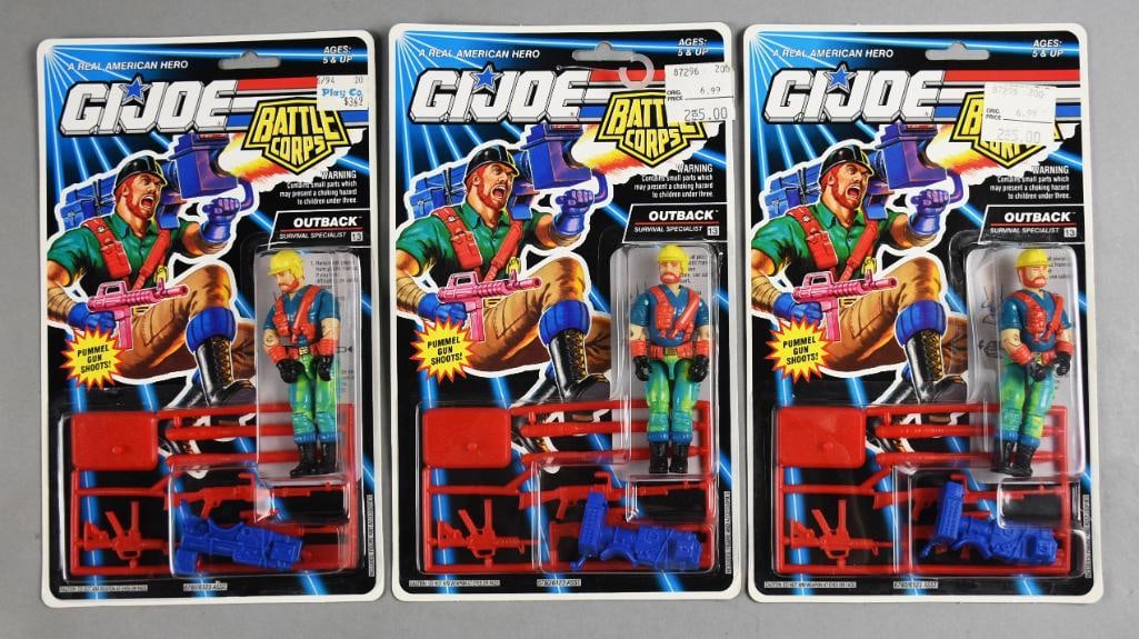 (3) 1992 GI Joe Battle Corps Outback Figures-MOC-NOS: Lot is three 1992 Hasbro GI Joe Battle Corps Outback Action Figures-MOC-NOS. Single owner collection from the largest toy collector on the West Coast.