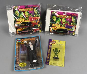 (5) 1980s-90s Monster Movie Action Figures. Die-Cast-MIP-NOS