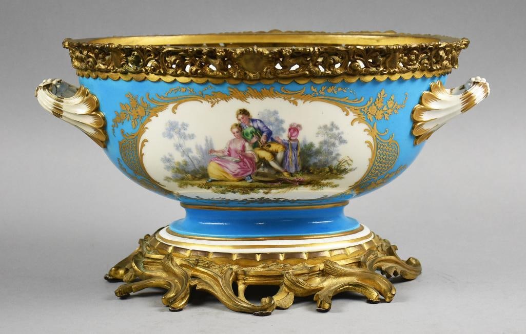 Antique Sevres Style Centerpiece Porcelain & Ormolu Bowl (1 of 10)