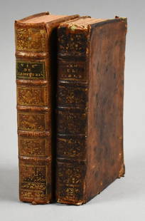18th Century Leather Bound French Religious Books: These are terrific antique books from the 18th century. The first book, L'Histoire Du Vieux Et Du Nouveau Testament is dated 1757 in Roman numerals, translated is The History of the Old and New