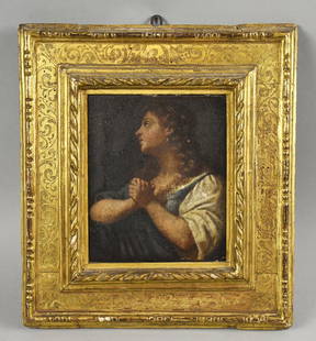 Elisabetta Sirani (Circle) "Penitent Magdalene" Oil on Canvas: This marvelous oil on canvas painting is believed to be from the school of Italian artist Elisabetta Sirani. The subject is Mary Magdalene (c. 8 AD), a devoted follower of Jesus. She is