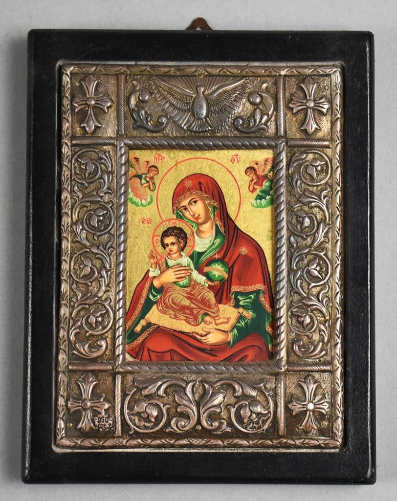 Byzantine Replica Icon The Virgin Mary, Canvas 950 Silver (1 of 6)