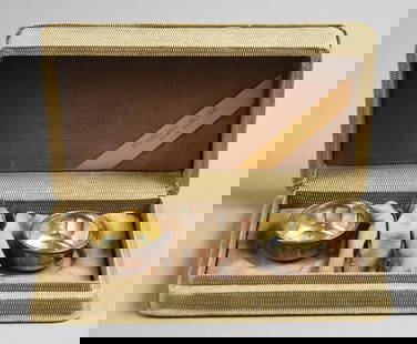 Vintage Sterling Open Salts with Spoons Original Box: This cute set is a sterling pair of salt dishes with a light gold wash and sterling spoons in the shape of garden shovels. They will come in their original presentation box. All are well marked with