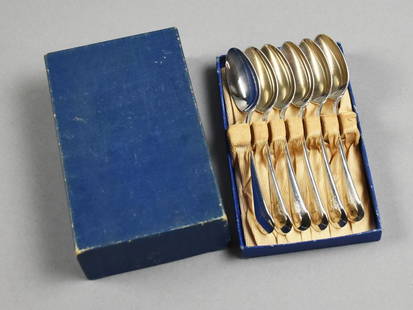 1914 Henry Birks & Sons Old English Sterling Teaspoons: Terrific lot of Edwardian sterling teaspoons from Henry Birks & Sons. The pattern is called Old English, introduced in 1914. All with an Old English W or M monogram. There are six spoons in total and