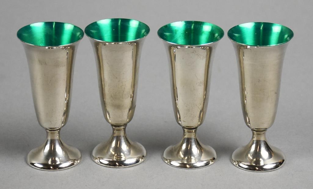 Vintage Gorham Sterling Green Enameled Cordial Cups (1 of 6)