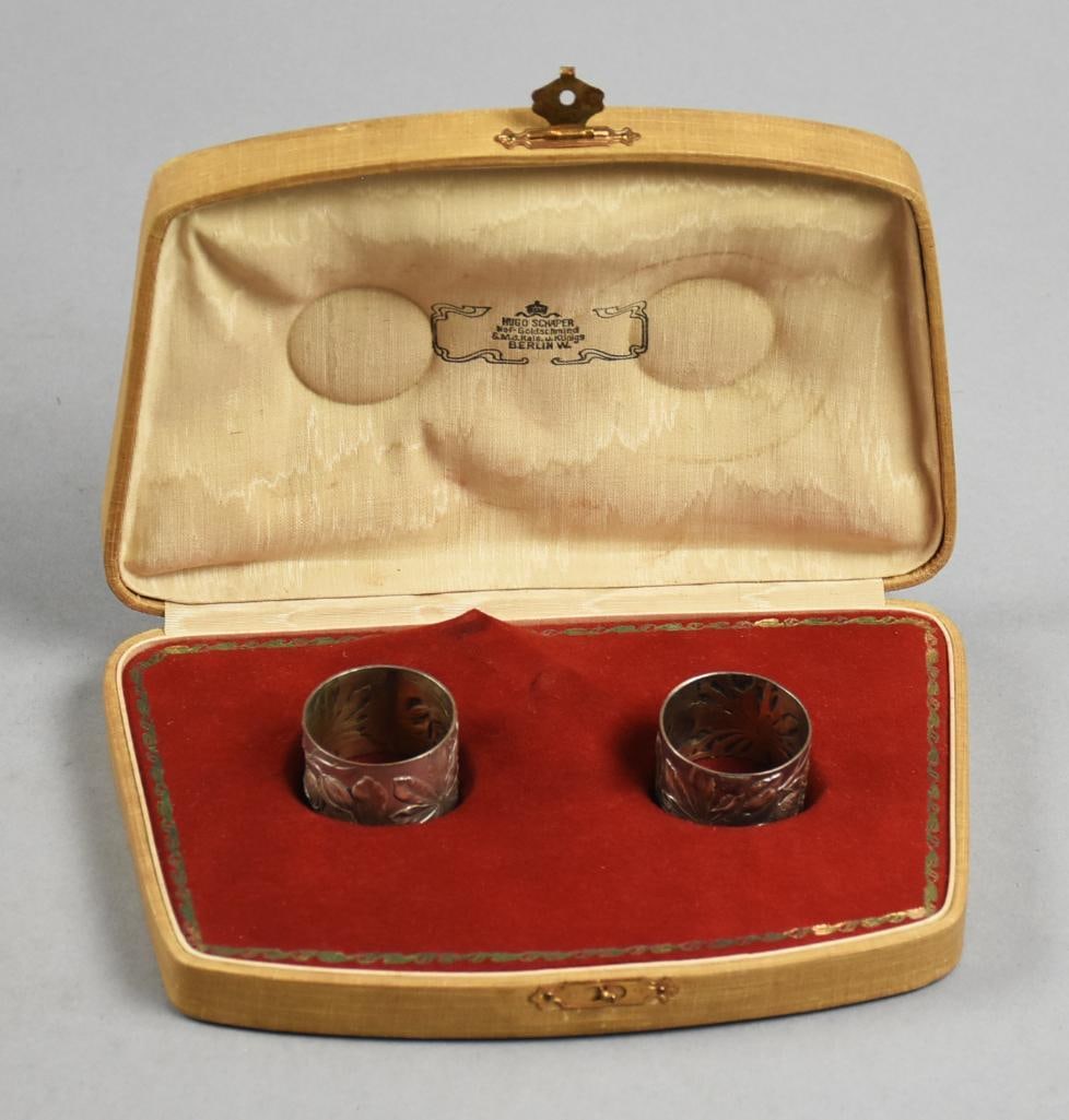Antique Hugo Schaper 800 Silver Napkin Rings, Orig Box (1 of 10)