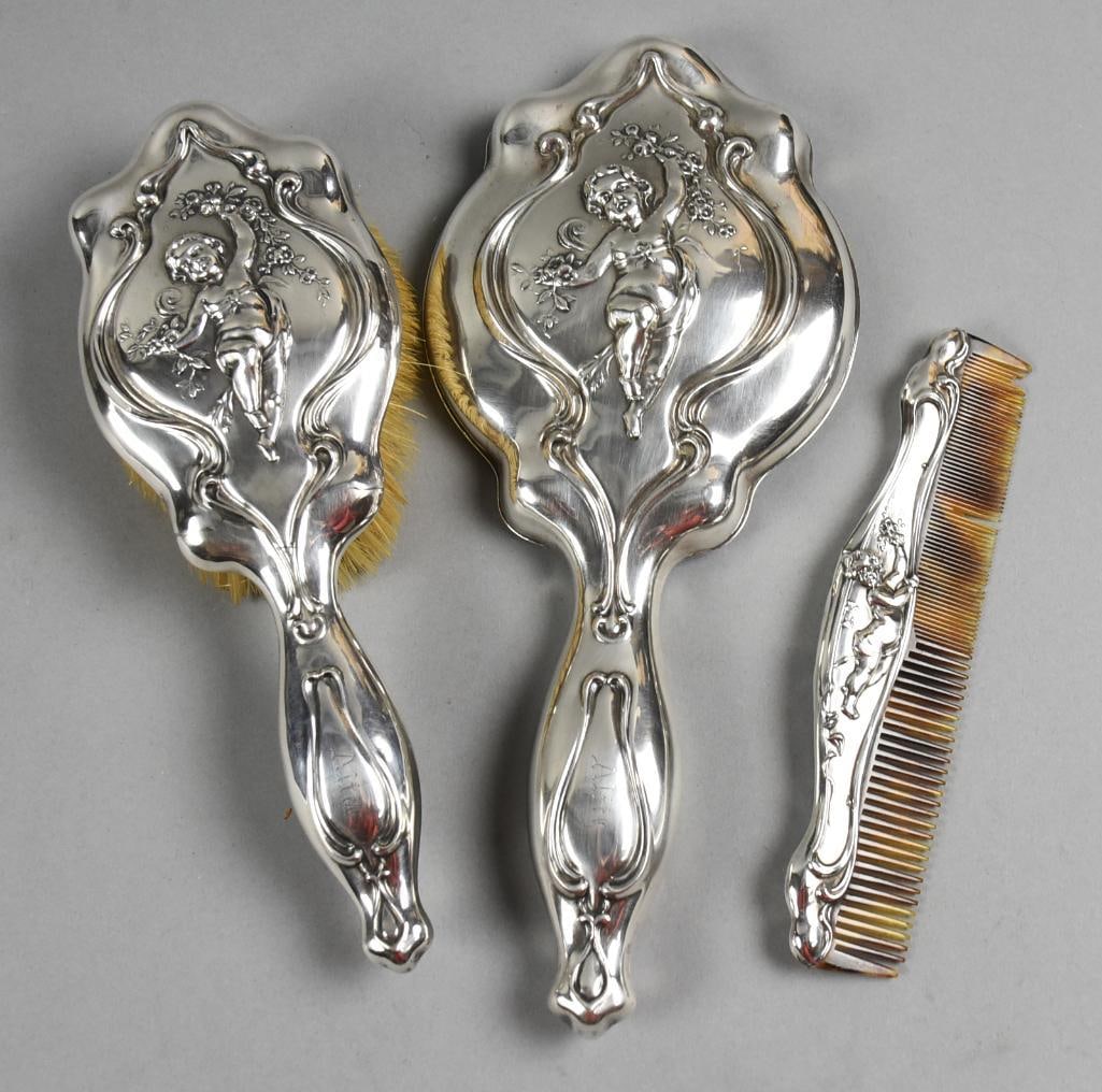 c1895 Art Nouveau Simpson, Hall & Miller Sterling Dresser Set (1 of 8)