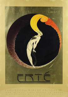 c1970 Erte (1892-1990) L'Amour Poster, Mirage Editions: Very cool offset lithograph of an original by Romain (Erte) Tirtoff (1892-1900). It is called L'Amour. It was carefully reproduced by Mirage Editions Inc in Santa Monica, CA. On the back is a COA. Fra
