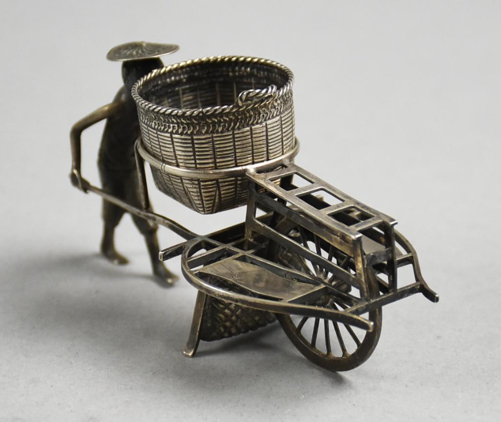 Antique Chinese Export Silver Pushcart Condiment, Marked (1 of 8)