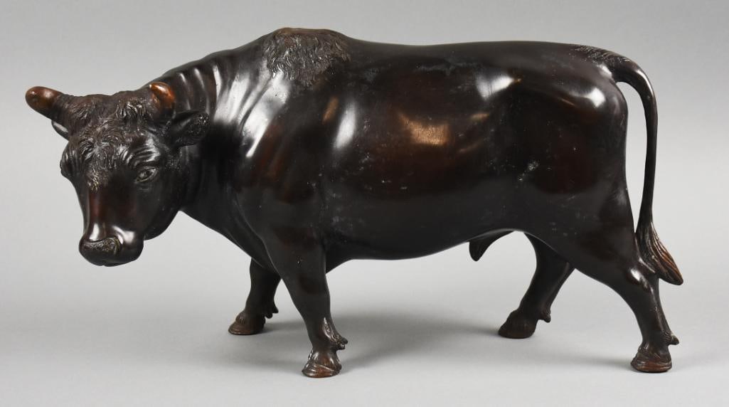 Vintage Japanese Bronze Bull Sculpture - Signed (1 of 8)