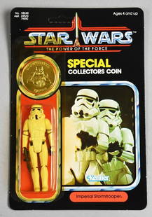 1984 Star Wars POTF Imperial Stormtrooper 92A Unpunched: This 1984 Kenner Star Wars Power of the Force Imperial Stormtrooper action figure, part of the coveted 92A collection, remains sealed in its original packaging (MOC) and includes the exclusive collect