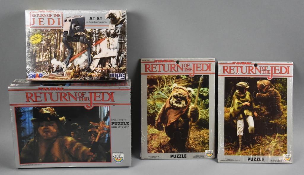 Vintage Star Wars Return of the Jedi Puzzles NOS: Four 1983-84 Craft Master Star Wars Return of the Jedi Puzzles-MIB-NOS. Wicket W. Warrick Role in the Film: Wicket is the brave young Ewok who first encounters Princess Leia on Endor. He later becomes