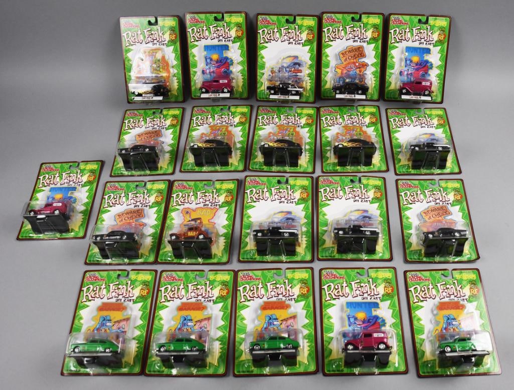 (21) 2000 Rat Fink Racing Champions Die-Cast-MOC-NOS: Lot is 21 2000 Racing Champions Rat Fink Die-Cast-MOC-NOS. Includes duplicates. Single owner collection from the largest toy collector on the West Coast.