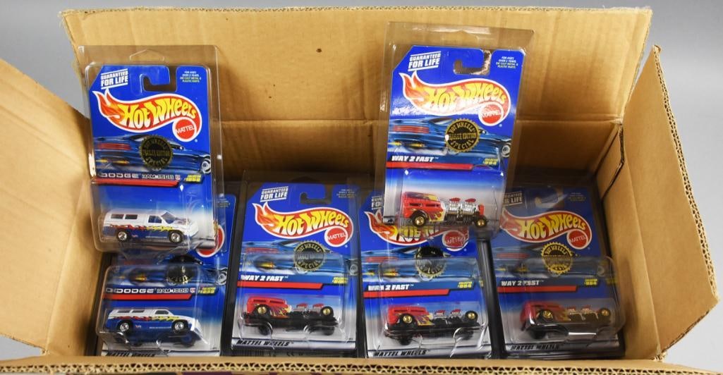(30) 1998 Mattel Hot Wheels Trailer Edition-Plastic Cases-NOS: Lot is 30 1998 Mattel Hot Wheels Trailer Edition - Plastic Cases-NOS. Includes six Corvette and 12 each Dodge Ram 500 and Way 2 Fast. Single owner collection from the largest toy collector on the West