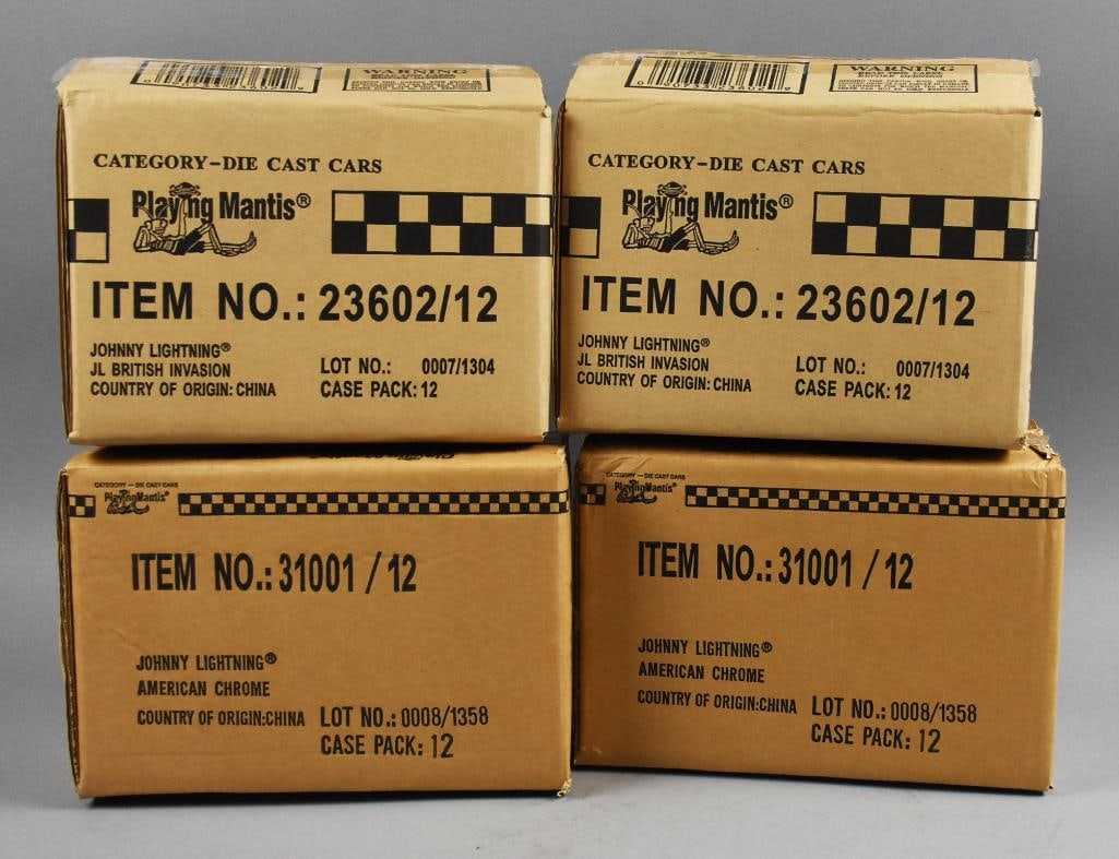 (4) 2000s Johnny Lightning Die-Cast Factory Case-MOC-NOS: Lot is four 2000s Johnny Lightning Die-Cast Factory Case-MOC-NOS. Includes 24 each: British Invasion and American Chrome. Total of 48 cars. Single owner collection from the largest toy collector on th