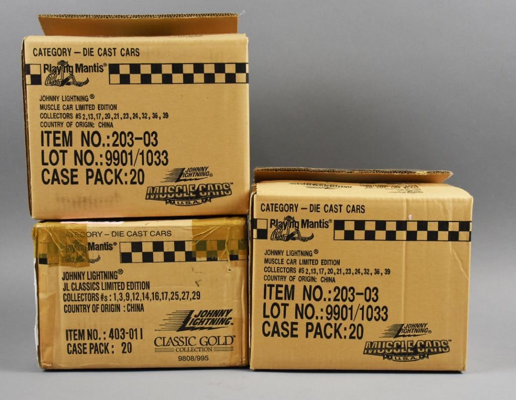 (60) 1998 Johnny Lighting JL Classics/Muscle Cars LE-MOC-NOS: Lot is 60 1998 Johnny Lighting JL Classics/Muscle Cars LE-MOC-NOS. Original cases, 20 JL Classics, 40 Muscle Cars. Single owner collection from the largest toy collector on the West Coast.