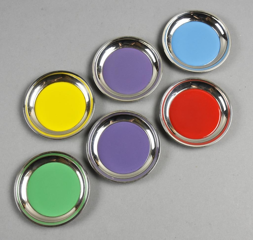 Vintage Towle Sterling and Enamel Coaster Set