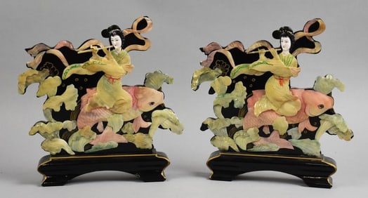 Vintage Chinese Mother of Pearl & Lacquer Sculptures