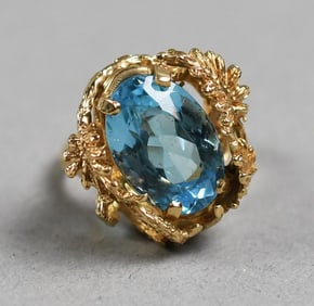 12.1ct Bl. Topaz 14k Gold Ring