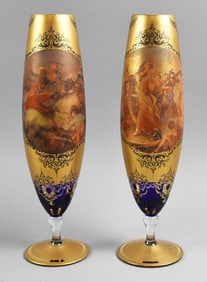 Vintage Murano Cobalt Italian Unification Champagne Flutes