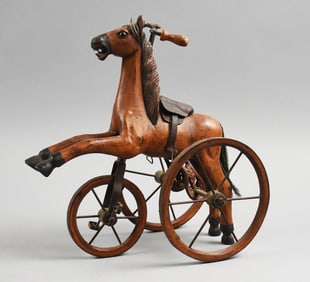 Vintage Hand Carved Horse Tricycle Velocipede