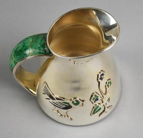 Los Castillo Taxco Mexico Silver & Malachite Inlay Pitcher