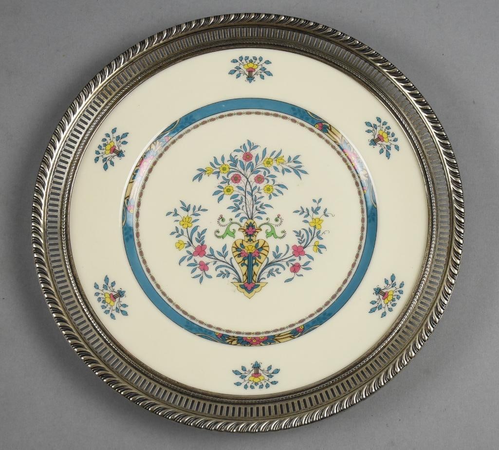 Lenox Porcelain Blue Tree Dinner Plate, Sterling Rim (1 of 7)