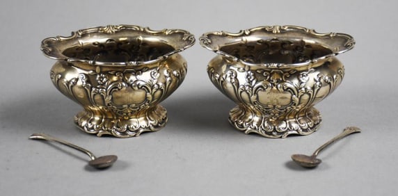 1899 Gorham Sterling Chantilly Master Open Salts w/ Spoons