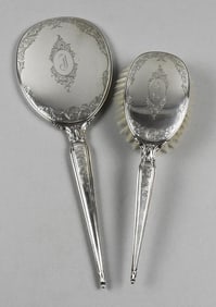 c1940 Birks Sterling Hair Brush & Mirror Set