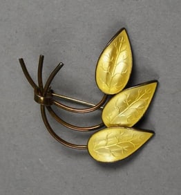 Vintage Ivan Holth Norway Sterling & Enamel Leaf Brooch