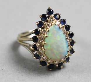 10k 2.3ct Opal Sapphire Dia Ring Sz 7