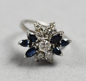14K White Gold, Sapphire and Diamond Ring