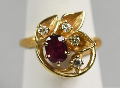 14k Gold Ruby Diamond Lily Ring