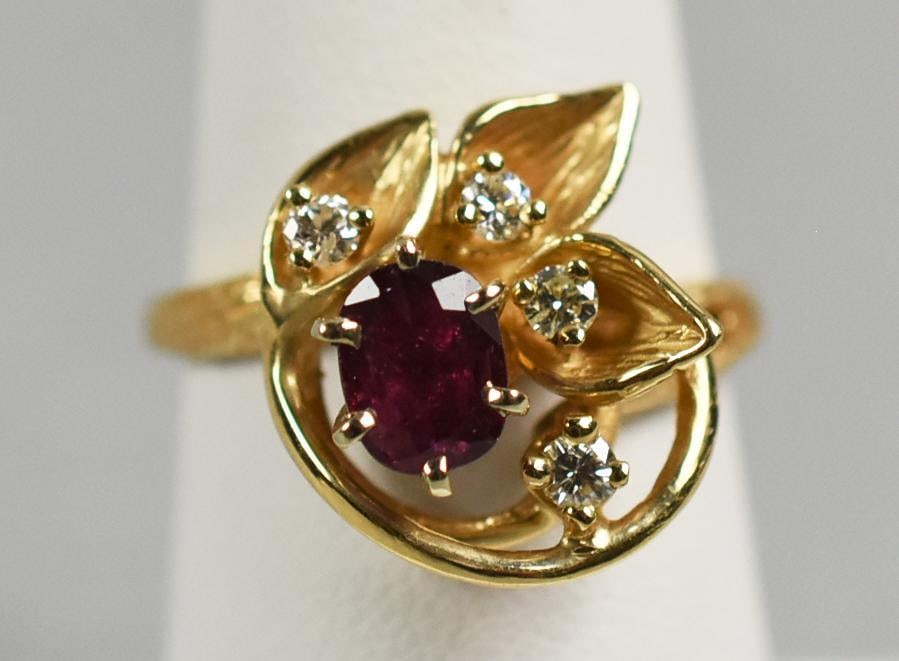 14k Gold Ruby Diamond Lily Ring (1 of 6)