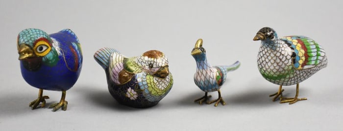 Vintage Chinese Cloisonne Bird Figurines