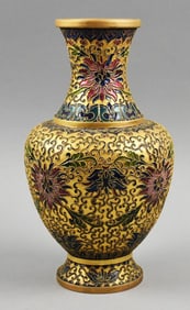 Vintage Chinese Multi Color Enamel Cloisonne Floral Vase