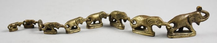 Vintage Asian Bronze Interlocking Elephant Opium Weights