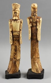 Antique Chinese Emperor & Empress, Carved Bone FIgures