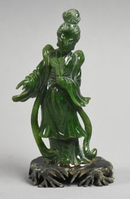 Vintage Chinese Magu Xian Shou Deity, Carved Spinach Jade