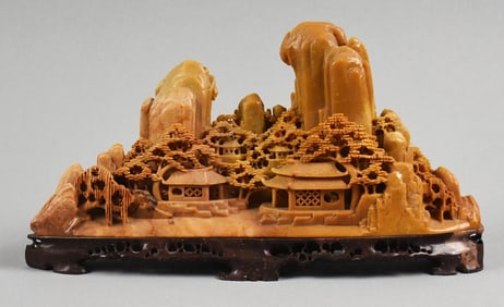 Vintage Chinese Soapstone Village Sculpture