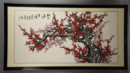 Wang Chengxi Chinese Red Plum Blossom Ink & Watercolor