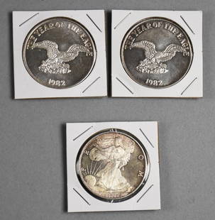 (3) 999 Fine Year of the Eagle-Liberty Rarities Silver 1 Troy OZ Each: Lot is three .999 Fine Silver Year of the Eagle-Liberty Rarities. 1 troy ounce each.