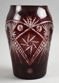 Antique Heavy Bohemian Ruby Cut to Clear Crystal Vase