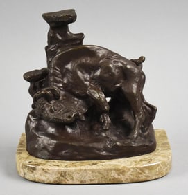 After Charles M Russell (1864-1926) Buffalo Rubbing Rock Bronze
