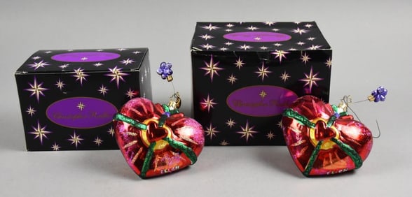 Christopher Radko Blown Glass Heart Christmas Ornaments