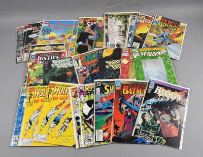 (33) Contemporary Marvel, DC and More Comics, Sleeved: Lot is 33 Contemporary Marvel, DC and More Comics, Sleeved. Includes Wolverine, Spider-Man, Iron Man, Batman, Swamp Thing and more.?Single owner collection from the largest toy collector on the West C