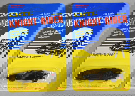 (2) 1982 Ertl Knight Rider 1/64 Knight 2000 Die-Cast-MIB-NOS: Lot is two 1982 Ertl Knight Rider 1/64 Knight 2000 Die-Cast-MIB-NOS. Single owner collection from the largest toy collector on the West Coast.