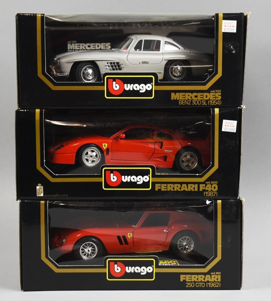 (3) Burago Mercedes and Ferrari 1:18 Scale MIB-NOS (1 of 2)