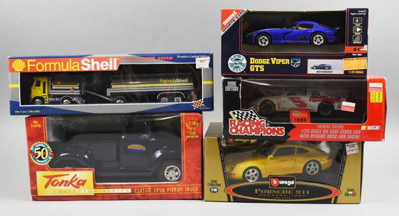 (5) Burago, Tonka, Racing Champions & More Die-Cast-MIB-NOS: Lot is five Burago, Tonka, Racing Champions & More Die-Cast-MIB-NOS. Single owner collection from the largest toy collector on the West Coast.