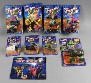 (9) 1990s Mattel Hot Wheels Attack Pack PLUS - MOC-NOS